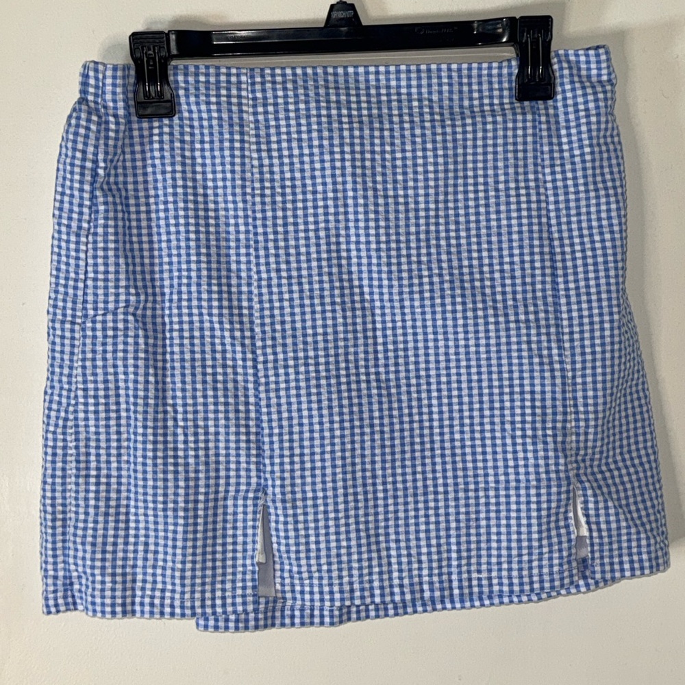 No Boundaries Blue and White Gingham Mini Skirt